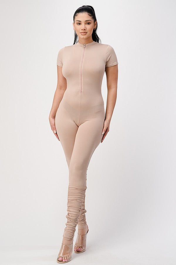 LaTisha Short Sleeve Jumpsuit with Ruched Legging