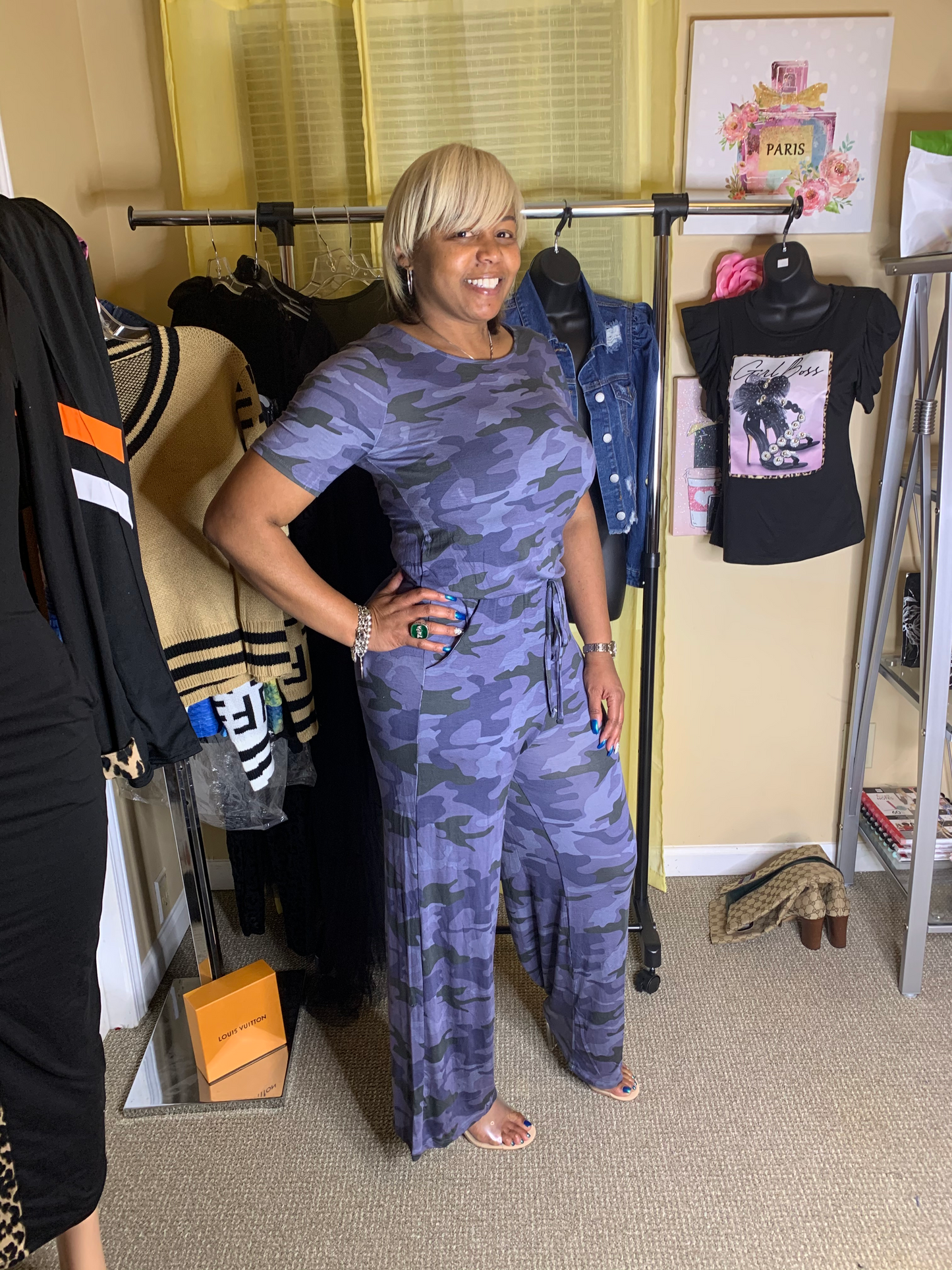 SHORT SLEEVE CAMOUFLAGE PRINT JUMPSUIT