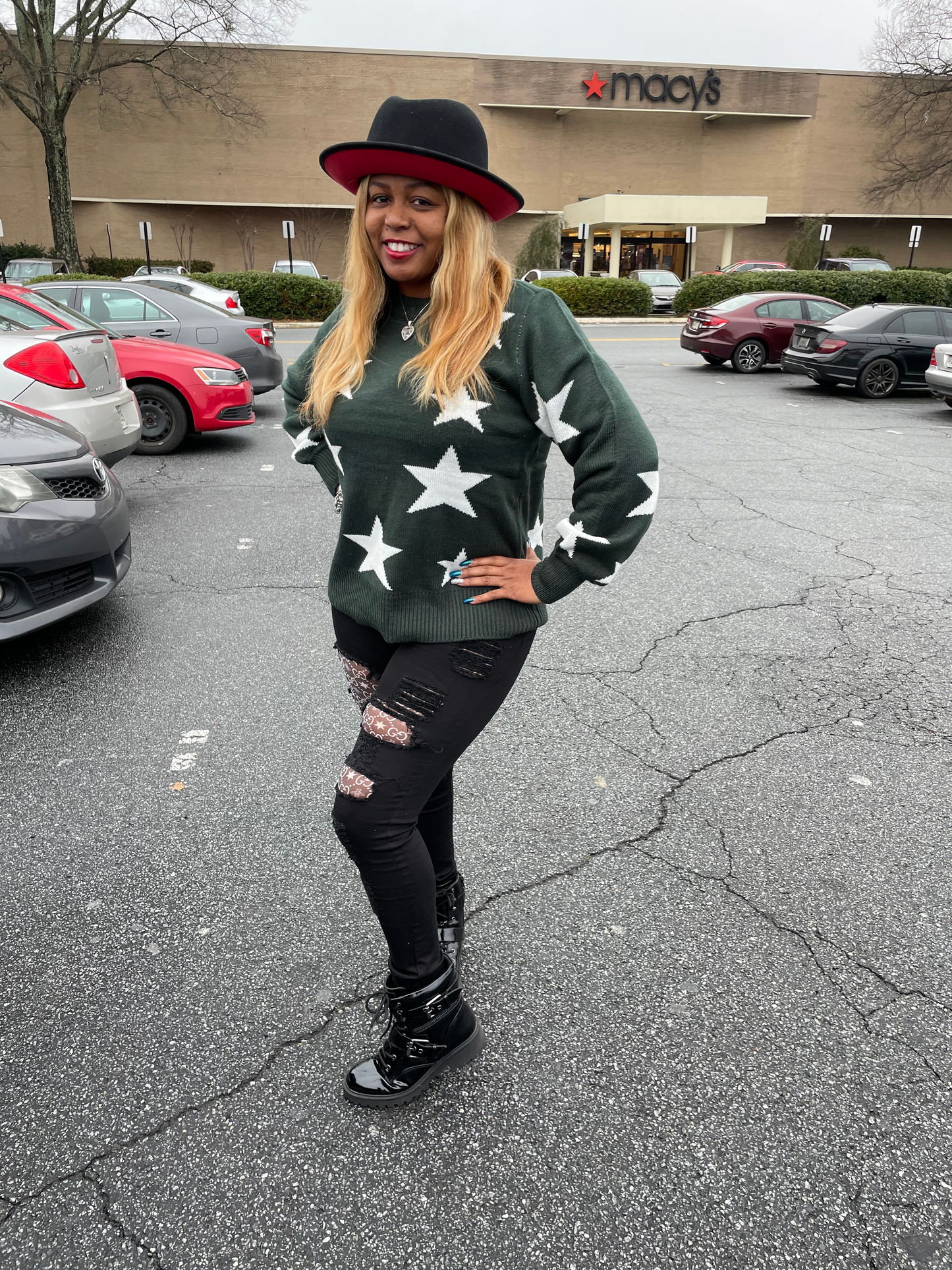 Hunter Green Star Sweater