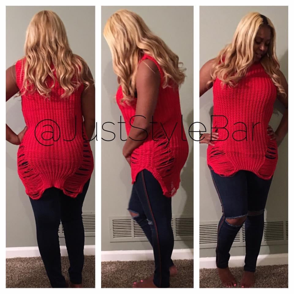 Red Distressed Sweater