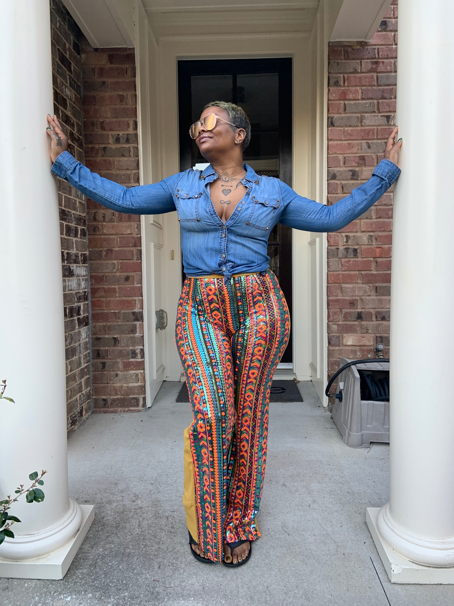 Mustard Sequin High Waisted Pants