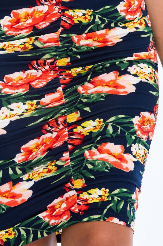 Floral Ruched Crop Top & Skirt Set