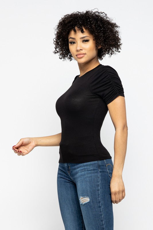 Puff Sleeve Round Neck Top