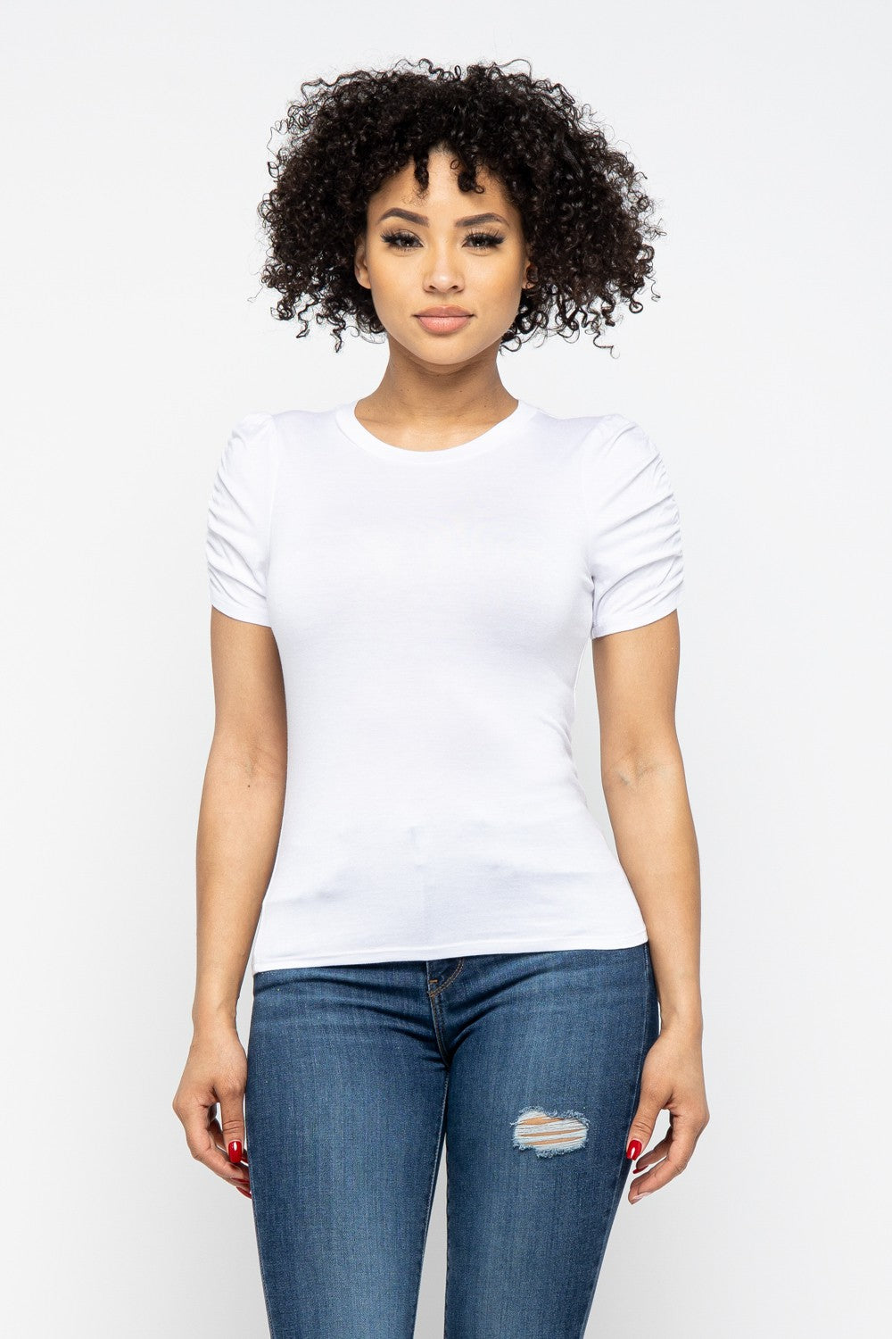 Puff Sleeve Round Neck Top