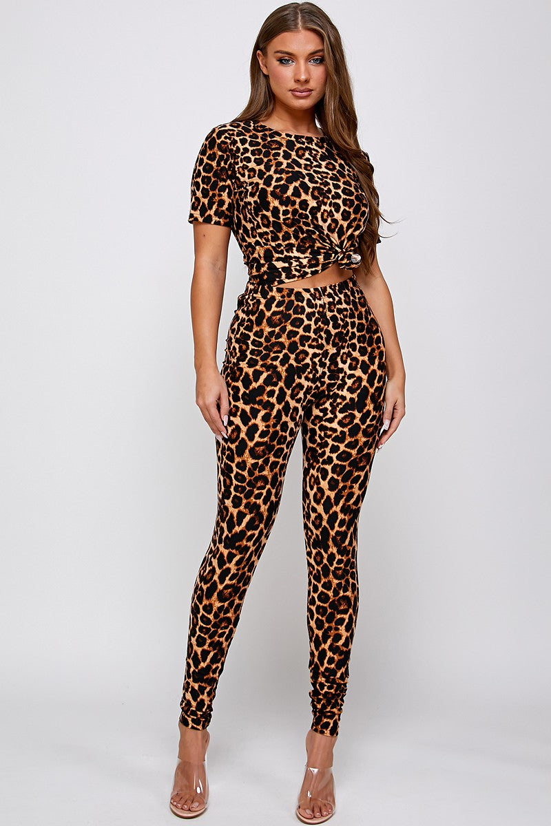 LEOPARD BRUSHED ROUND NECK TOP AND LEGGINGS SET