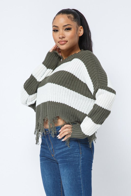 Brooke Strip Distressed Sweater