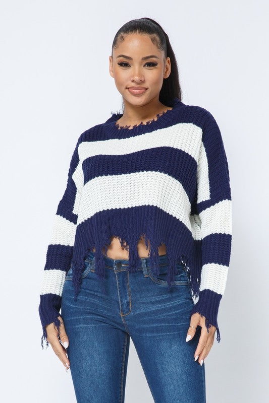 Brooke Strip Distressed Sweater