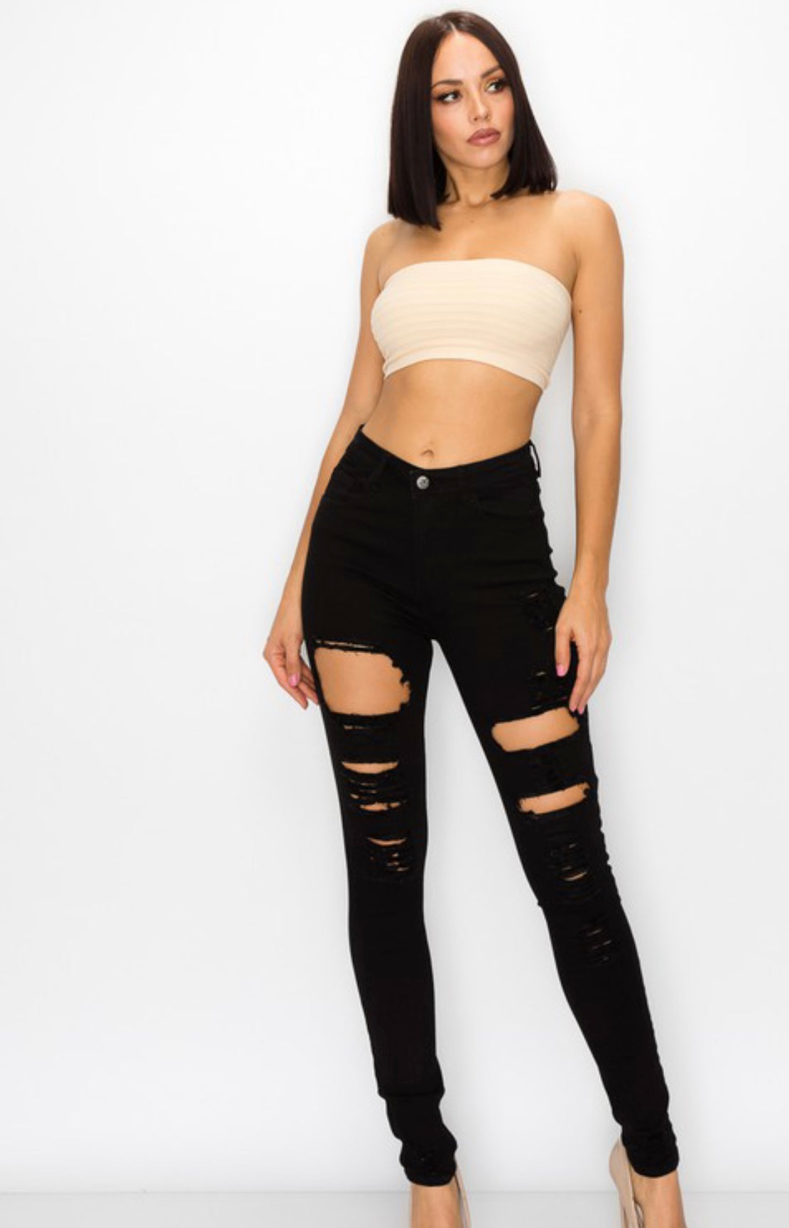 Black high waisted ripped skinny jeans