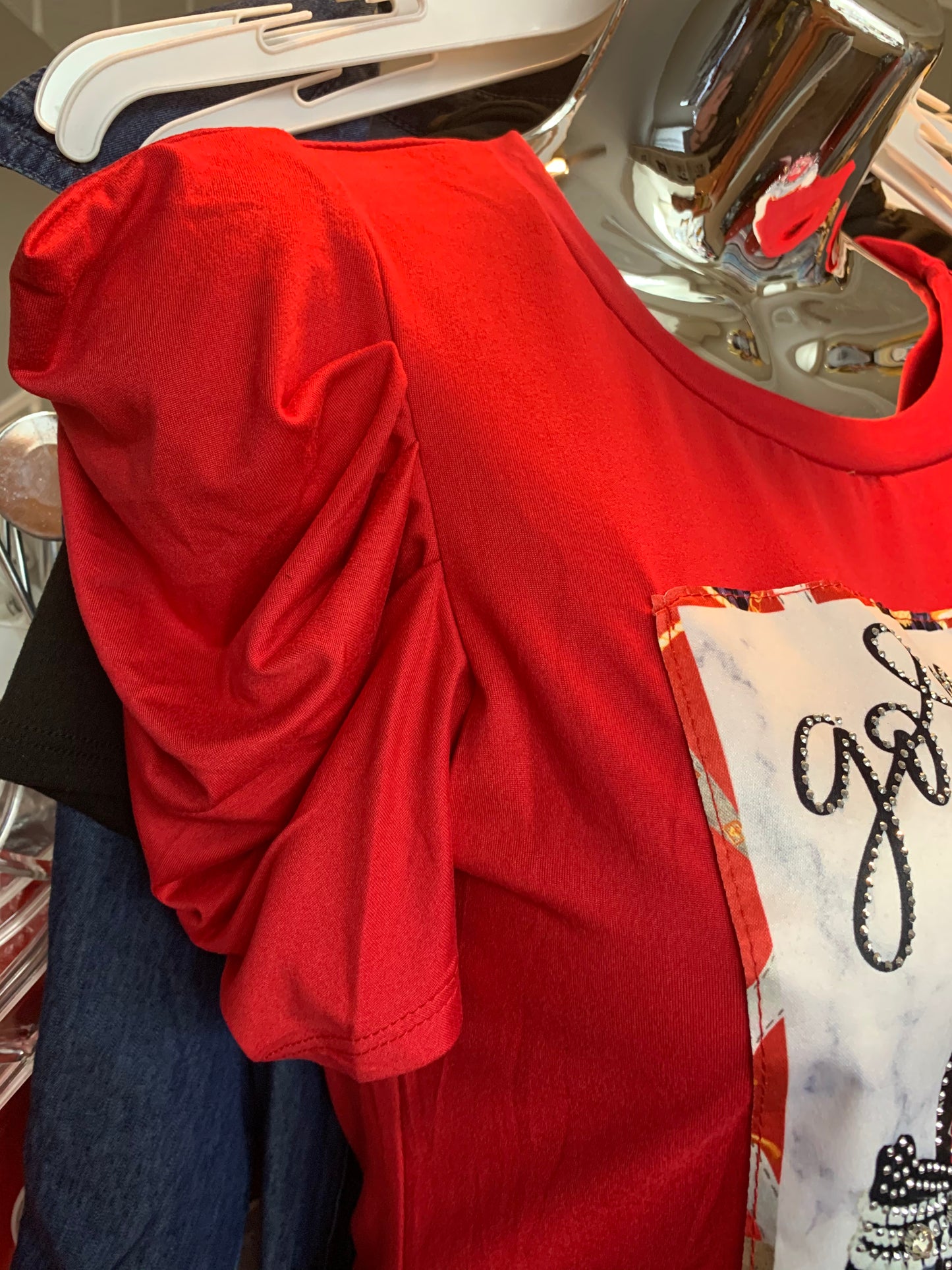Gorgeous red bling ruffle sleeve tee