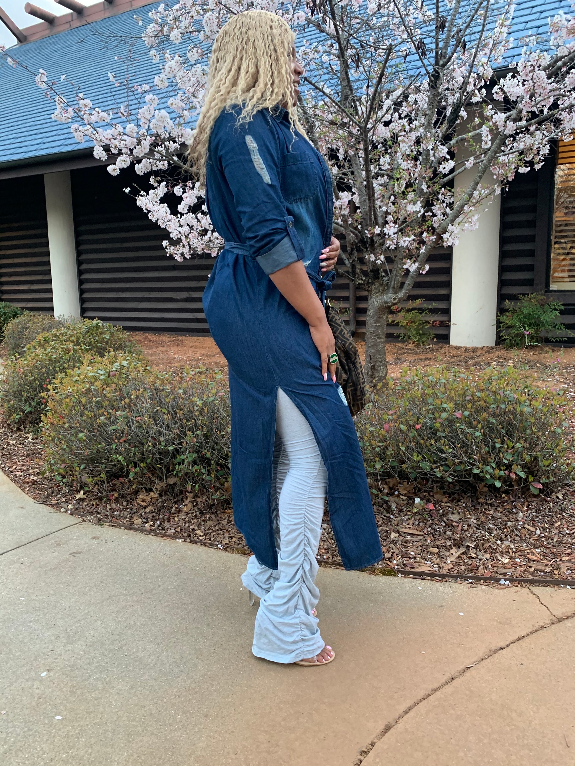 denim duster dress Lace Duster with Denim Front